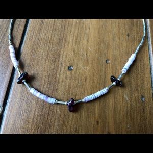 Vintage 1960s Silver Beaded Necklace with Purple Stones